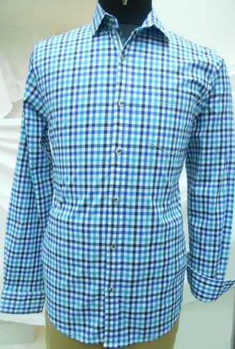 Blue Checks Full Sleeves Shirts Size: Medium
