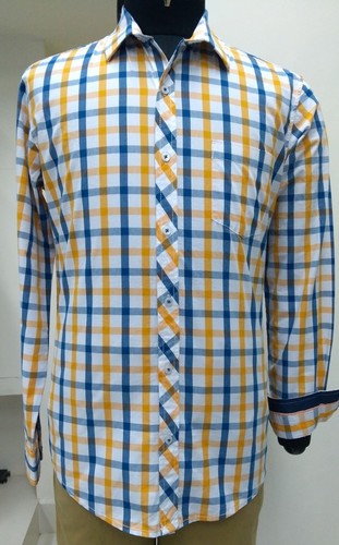 Yellow Checks Full Sleeves Shirt Size: Medium