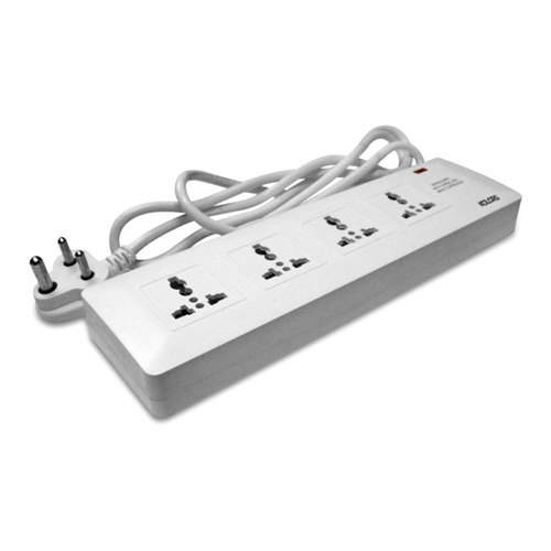 Electric Spike Guard & Power Strip - 4 Outlet International Socket, 1.5M Wire | White, 240V, Switch, Neon Indicator, Fuse