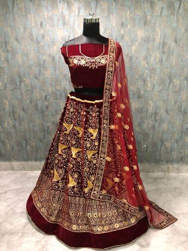 Maroon Colored Bridal Velvet material Lehenga Choli With Embroidery Work  HLC 01 in Surat at best price by 24 Fashion - Justdial