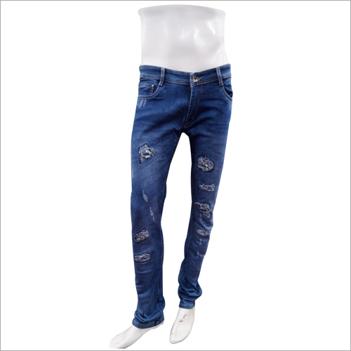 Mens Ripped Jeans - Denim Fabric, Blue Color | Stylish Ripped Design, Quick Dry, Washable