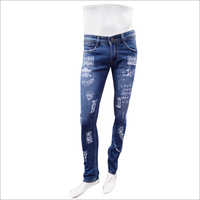 Blue Mens Printed Denim Jeans
