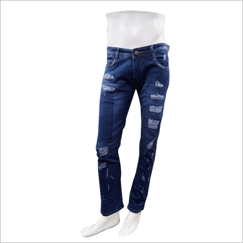 Blue Mens Round Pocket Ripped Jeans