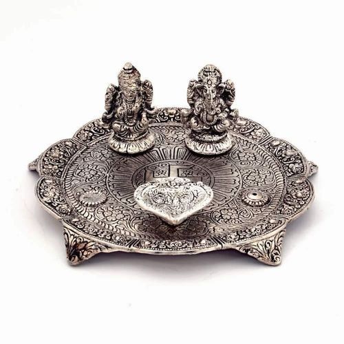 White Metal Lakshmi Ganesh Statue Thali