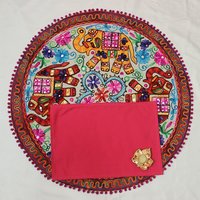 Embroidered Cotton Table Runner - 36" Diameter Round Shape | Customizable Size, Design & Fabric With Colour Beaded & Thread Handwork