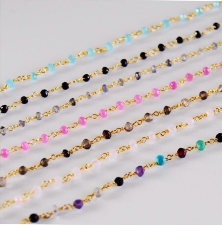 Multi Color 3-4mm Faceted Rondelle Gemstone Beaded Chain
