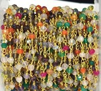 Multi Color 3-4mm Faceted Rondelle Gemstone Beaded Chain