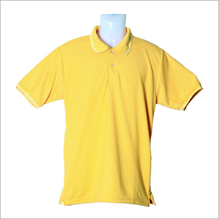 Cotton Short Sleeve V-Neck T-Shirts - Yellow Color, Plain Patterned Design