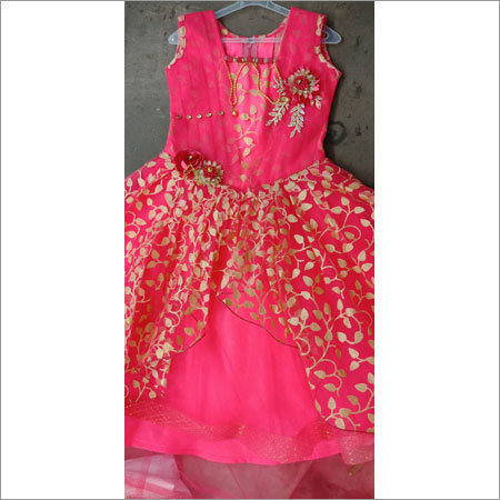 Designer Girls Frock - Silk, Sizes S/M/L | Trendy Pink Design, Comfortable for All Occasions
