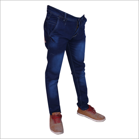 Dark Blue Shaded Regular Fit Strechable Jeans