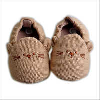 Infant Shoes - Cotton And Rubber, Size 0-6 Months, Beige | Slip-on Design, Breathable Fabric, Cute Cat Face, Comfortable Fit, Durable Rubber Sole