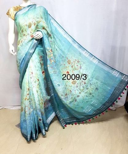 Linen digital printed Sarees