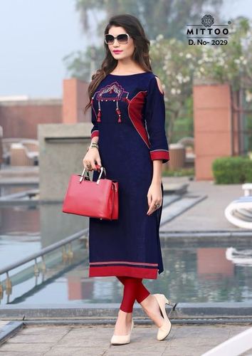 Navy Blue Fancy Embroidered Kurtis