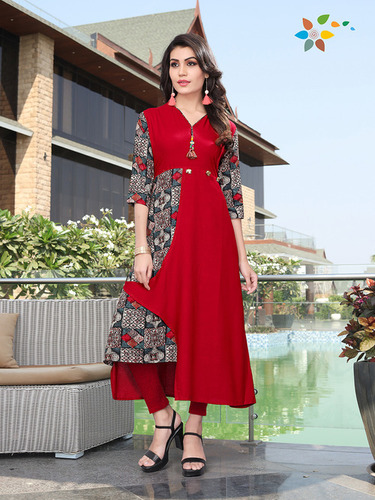 Western Kurtis - 14 Kg Heavy Rayon, Navy Blue Full Sleeves Formal Design | All-Season Wash Care, Professionally Washed Finish