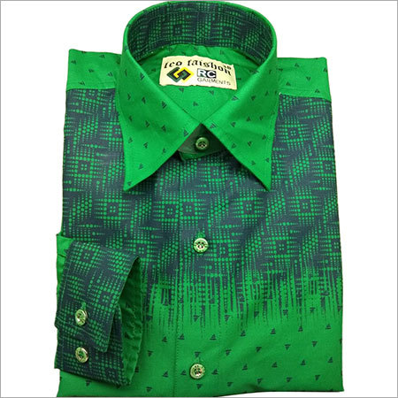 Fancy Shirts - Cotton Size M Green Long Sleeve Point Collar | Comfortable Fit Durable Stitching Elegant Look Stylish Design Geometric Pattern