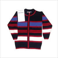 Kids Full Sleeve Sweater - Woolen Various Sizes Black Striped Pattern Zipper Closure | Machine Washable Superior Quality Design