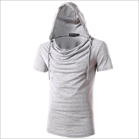 Gray Mens Cowl Neck Hooded T Shirt