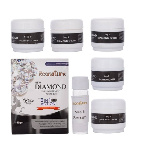 Econature New Diamond Skin Whitening Facial Kit - 145gm Alcohol Free Cream with Herbal Extracts | 6 in 1 Action for Patchy Pigmentation Firmer & Glowing Skin