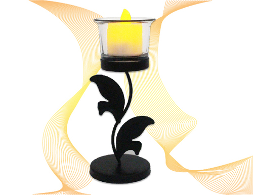 Leaf Design Black Candle Holder
