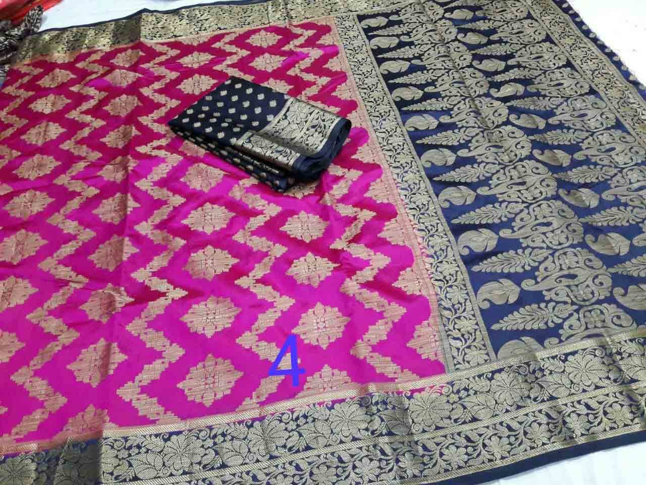 Art silk organza khicha rich pallu contrast with contrast small butta design blouse