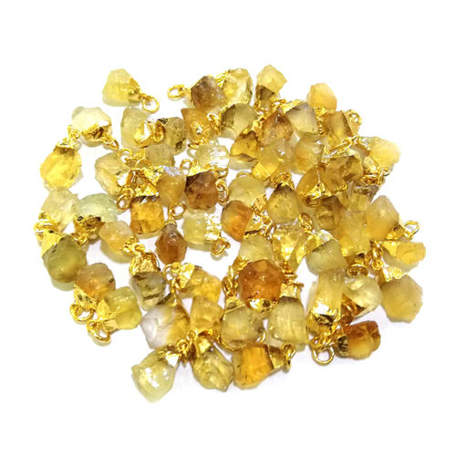 Trendy Gold Electroplated Cap Natural Citrine Gemstone Rough Pendant Size: 15-18mm