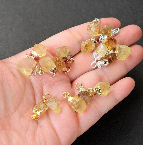 Trendy Gold Electroplated Cap Natural Citrine Gemstone Rough Pendant