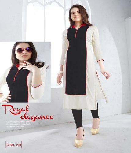 Cream & Black Women Short Kurti