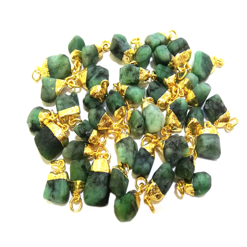 Emerald Raw Gold Cap Gemstone Pendant