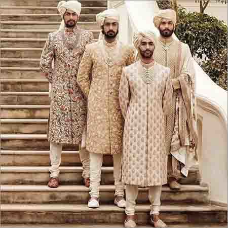 Mens Designer Sherwani - Silk Blend, Customizable Size, Beige | Elegant Design, Fine Embroidery, Comfortable, Stylish Look, Durable, Handcrafted