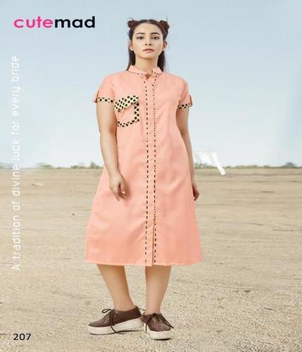 Peach Printed Cotton Kurti