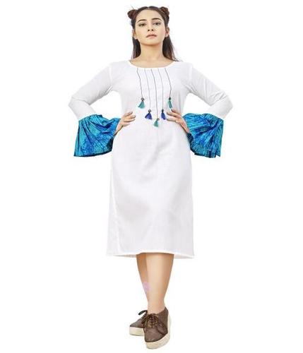 Ladies Kurti - Cotton & Maslin Blend, White Casual Full Sleeves Design | Stylish Patterns, Wrinkle-Free Quality