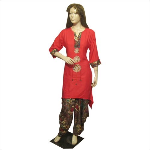 Red Printed Dhoti Salwar Set at Best 