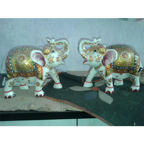 Multi Color Marble Elephant Pair