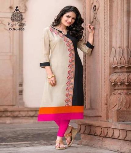 Straight Kurti - Stepal Rayon, Size L-XXL, Black Color, Full Sleeves, Printed Pattern