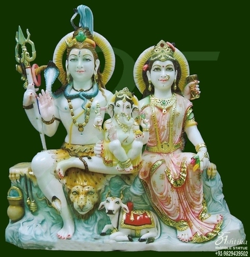 Shiv Parivar Murti Online - Marble, White, Polished Finish | Intricate Details, Handcrafted, Traditional Style, Religious Significance
