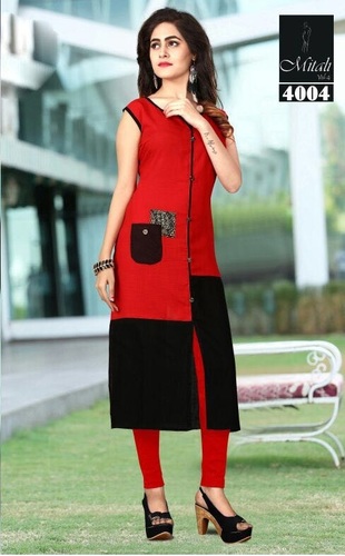 Red & Black Sleeveless Kurti