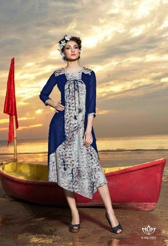 Blue & White Printed Georgette Kurti