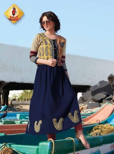 Navy Blue Designer Cotton Kurti