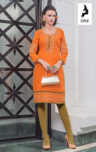 Orange Fancy Embroidered Kurtis