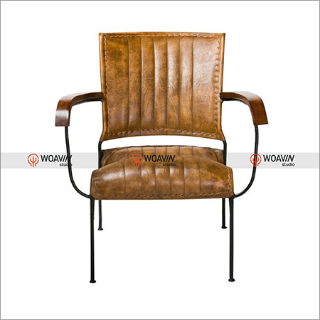 Wrought Iron Chair Leather Seating Painted