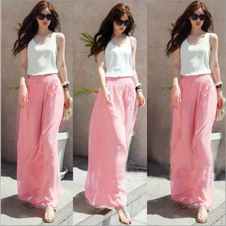 Ladies Palazzo - Chiffon, S-XL, Pink | Lightweight, Flowy, Breathable, Elastic Waist, Floor-Length Wide-Leg