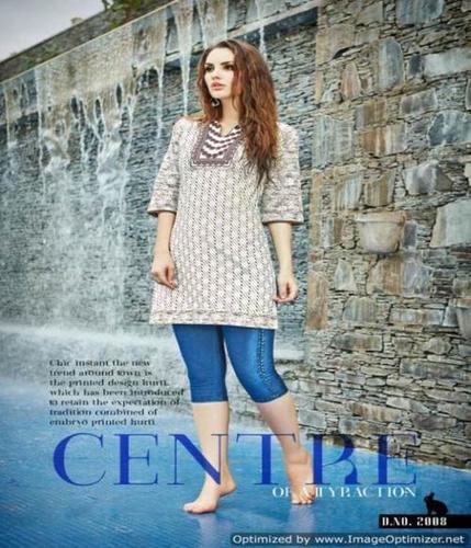 White Kurtis - Cotton Fabric, Dry Clean Only | Casual Full Sleeves, Printed Pattern, All Season Wear