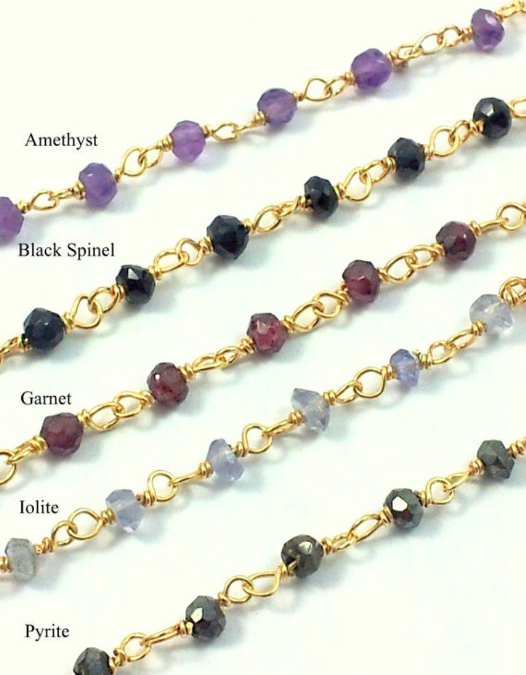 Amethyst 3-4mm Faceted Roundel Beaded Chain - Gold Plated Wire Rosary Chain