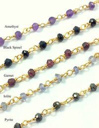 Amethyst 3-4mm Faceted Roundel Beaded Chain - Gold Plated Wire Rosary Chain