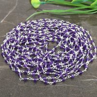 Amethyst 3-4mm Faceted Roundel Beaded Chain - Gold Plated Wire Rosary Chain