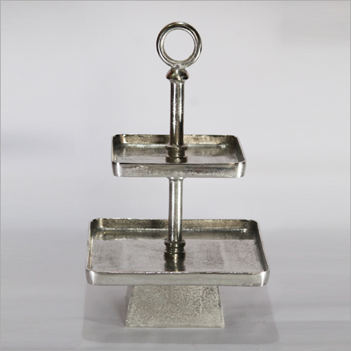 3 Tier Cake Tray - Metal 12x8x10 Inches Silver | Marble Base Elegant Design Durable Space Saving