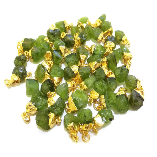 Peridot Gold Electroplated Cap Rough Gemstone Pendant