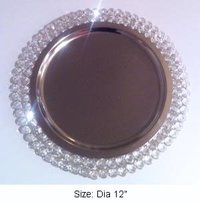 Crystal Charger Plate - Nickel Plated, Dia 12" | Elegant Round Design, Dishwasher Safe, Antique Finish, Ideal For Serving Soup And Desserts