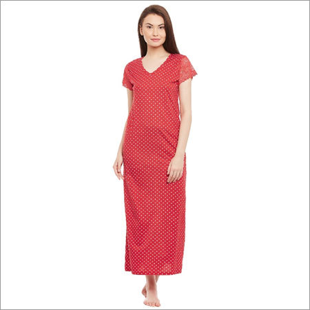 Ladies Dotted Printed Red Nighty