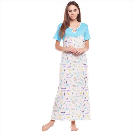 Ladies Leaf Blue Color Fancy Nighty